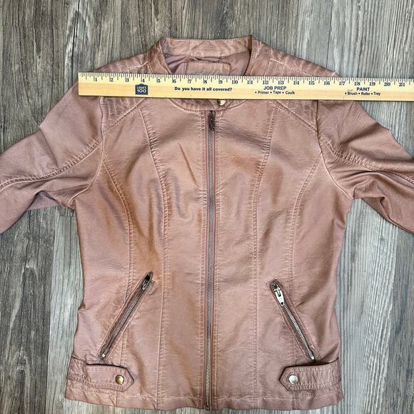 Sebby Collection Faux Leather Moto Jacket Women’s‎ Medium Dusty Rose Zip Pockets - Picture 8 of 9
